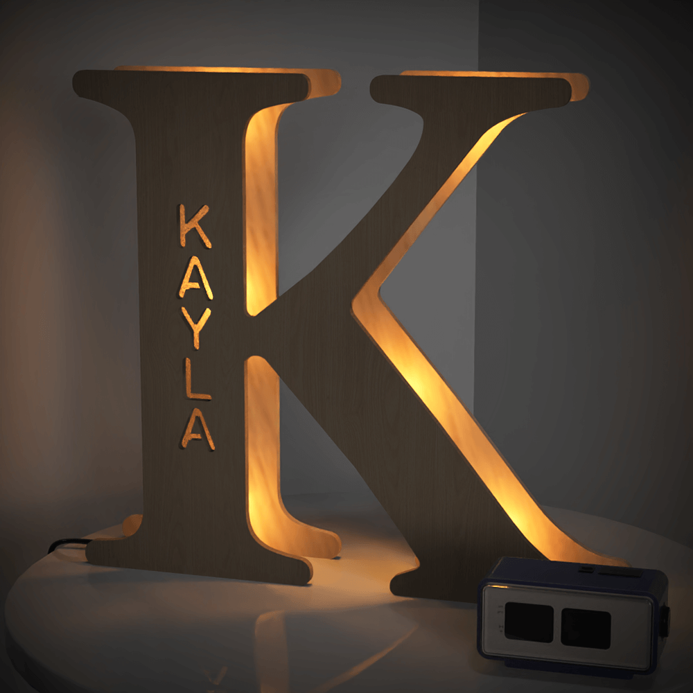 Custom Woodcut Alphabet Wall Light Night Light