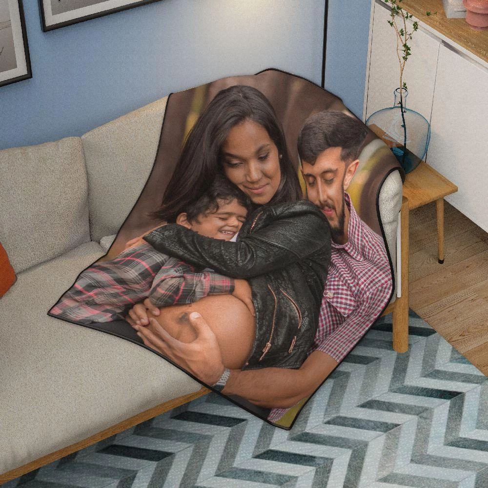 Personalized Family Photo Cover Whole Fleece Custom Blanket - MyFaceSocksAU