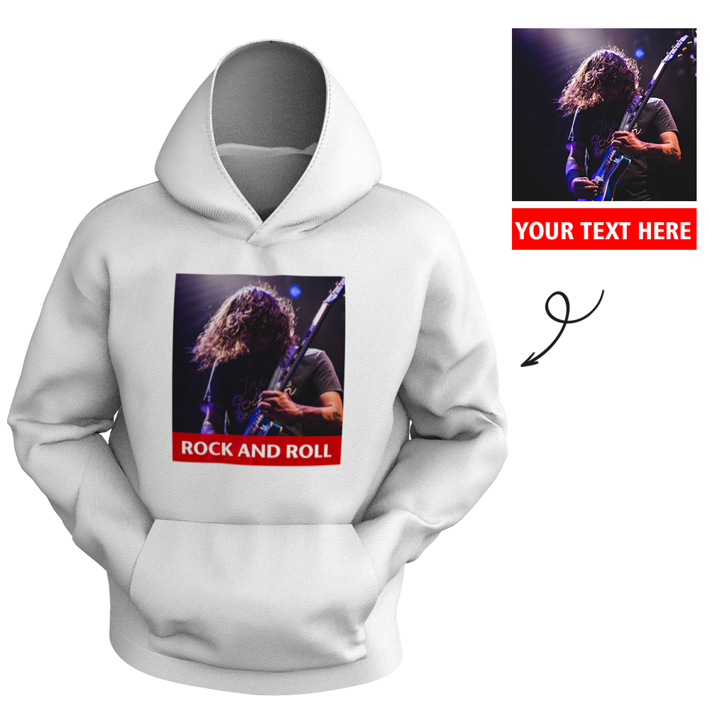 Custom Men's Hoodie Chest Photo with Text - MyFaceSocksAu