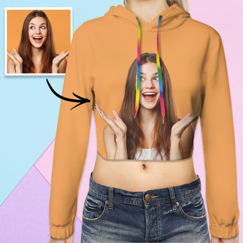 Custom Women's Long Sleeve Casual Printed Photo Sweatshirt Crop Top, Pullover, Hoodie - MyFaceSocksAu