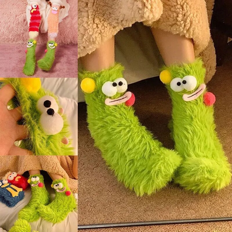 Cute Plush Socks with Big Eyes Winter Thickened Warm Socks - MyFaceSocksAu