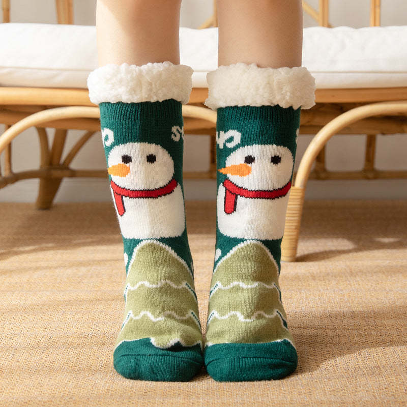 Christmas Socks Plush Coral Fleece Winter Home Floor Socks Slipper Socks - Snowman - MyFaceSocksAu