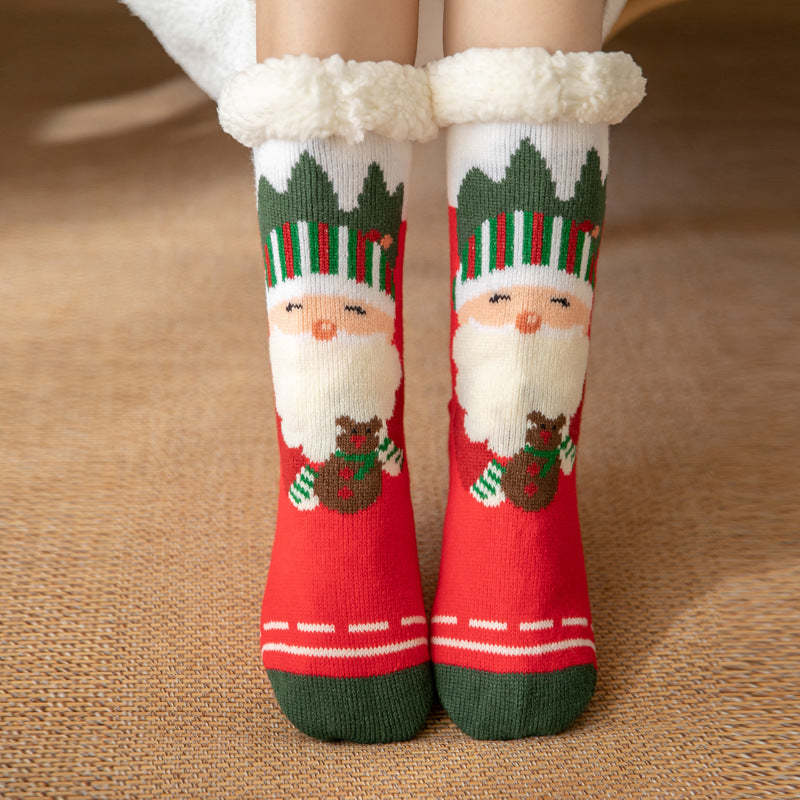 Christmas Socks Plush Coral Fleece Winter Home Floor Socks Red and Green Slipper Socks - Classic Santa Claus - MyFaceSocksAu
