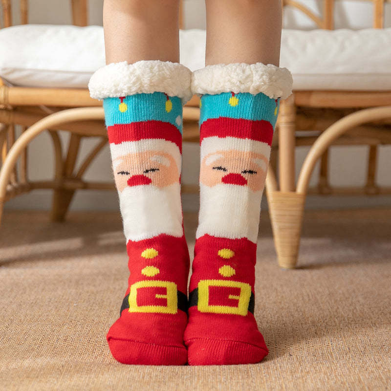 Christmas Socks Plush Coral Fleece Winter Home Floor Socks Red Slipper Socks - Belt Santa Claus - MyFaceSocksAu