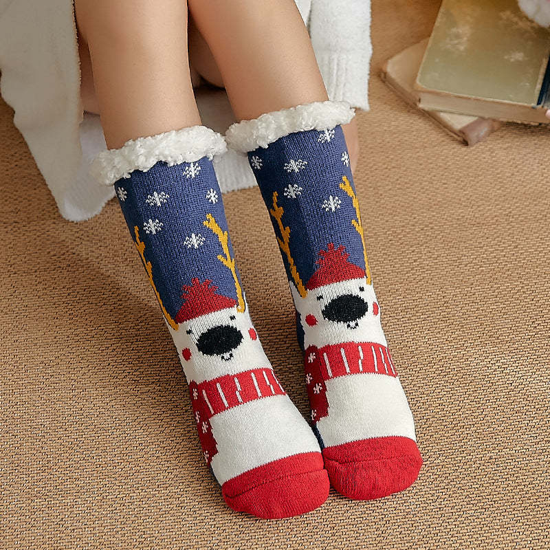 Christmas Socks Plush Coral Fleece Winter Home Floor Socks Blue Slipper Socks - Stupid Bear - MyFaceSocksAu