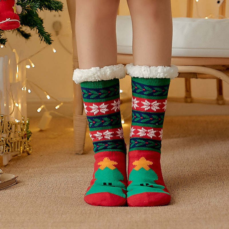 Christmas Socks Plush Coral Fleece Winter Home Floor Socks Green Slipper Socks - Christmas Tree - MyFaceSocksAu