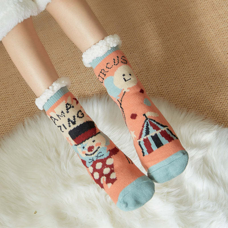 Christmas Socks Plush Coral Fleece Winter Home Floor Socks Orange Pink Slipper Socks - Snowman - MyFaceSocksAu