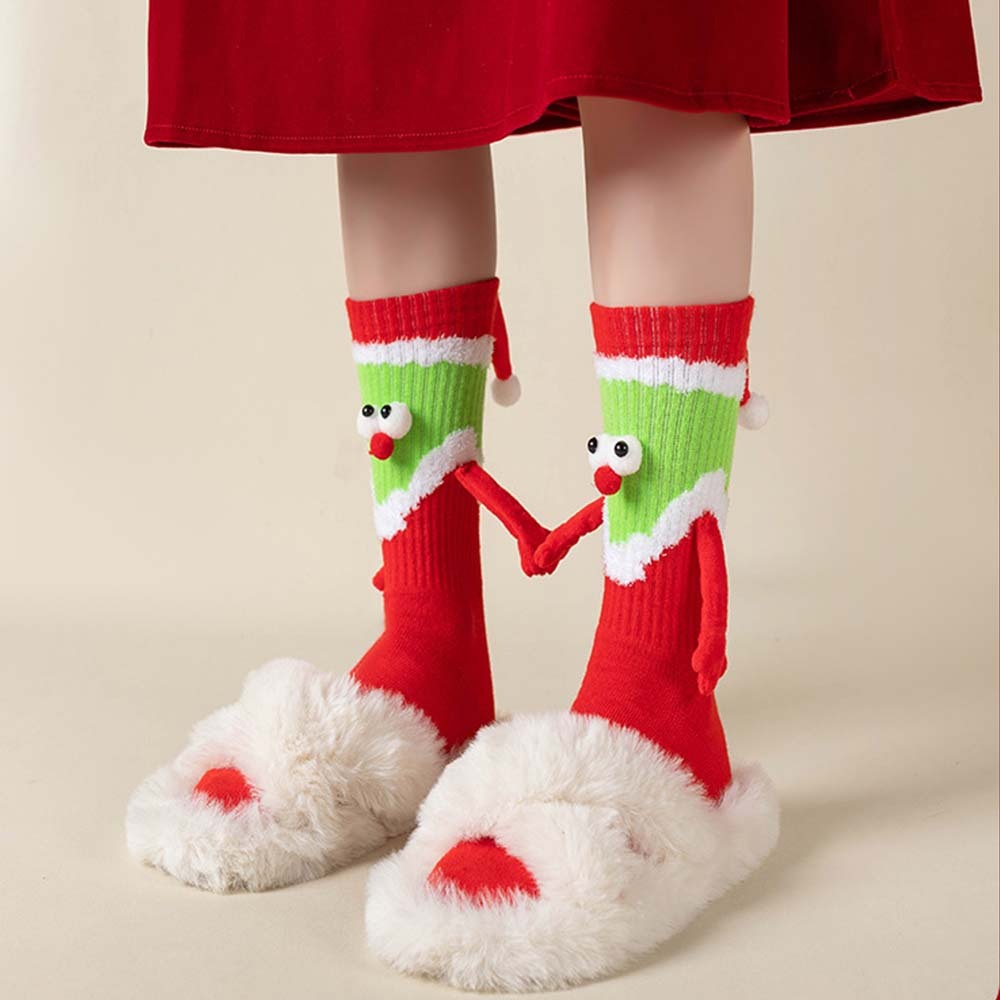 Funny Santa Claus Doll Women's Mid Tube Socks Magnetic Holding Hands Socks Christmas Gifts - MyFaceSocksAu
