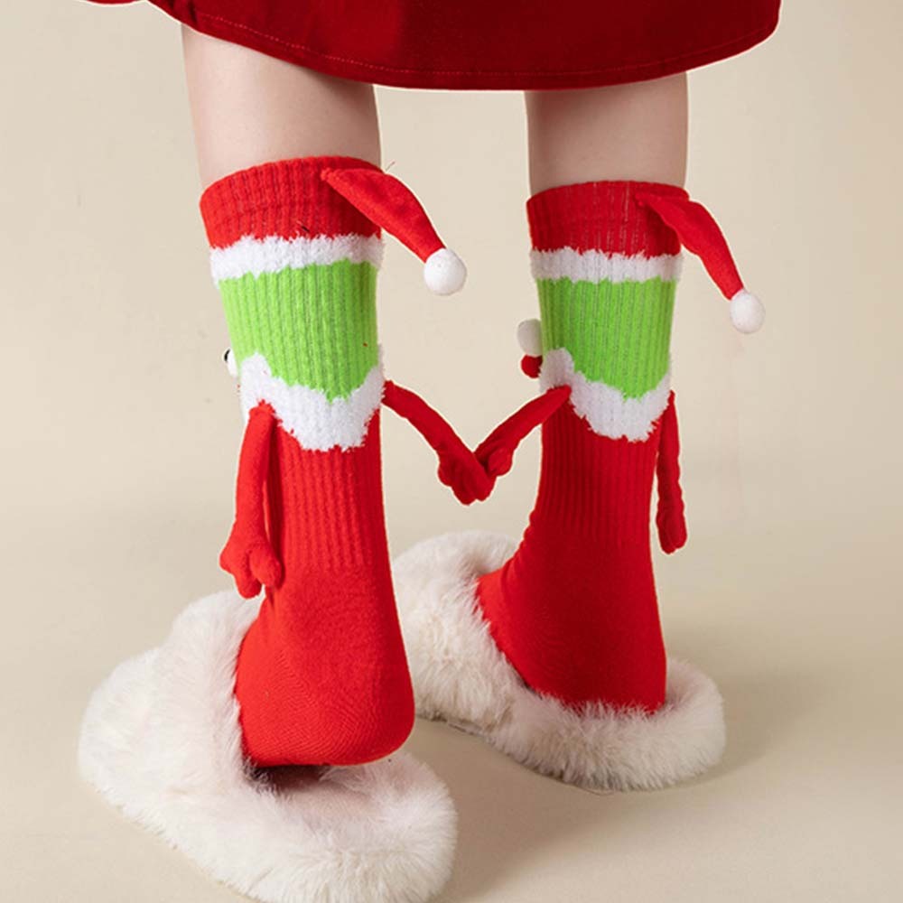 Funny Santa Claus Doll Women's Mid Tube Socks Magnetic Holding Hands Socks Christmas Gifts - MyFaceSocksAu