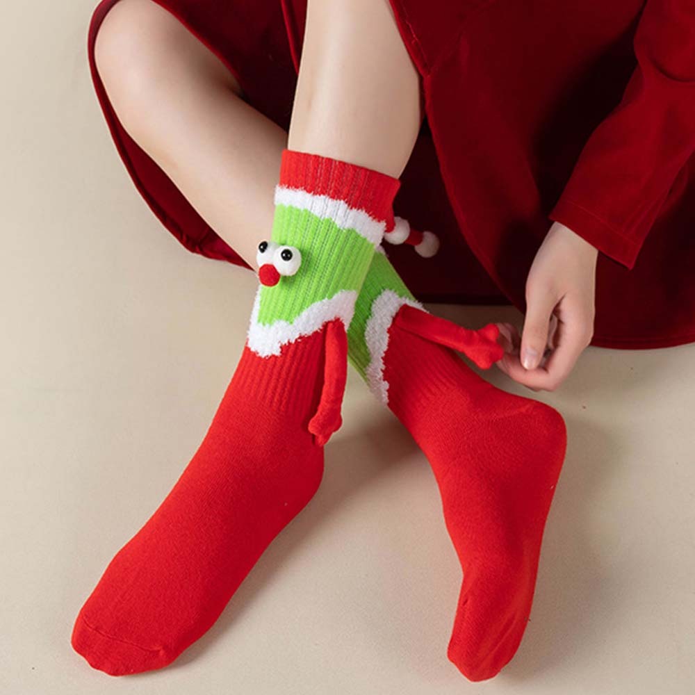 Funny Santa Claus Doll Women's Mid Tube Socks Magnetic Holding Hands Socks Christmas Gifts - MyFaceSocksAu