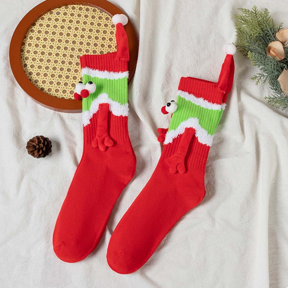 Funny Santa Claus Doll Women's Mid Tube Socks Magnetic Holding Hands Socks Christmas Gifts - MyFaceSocksAu