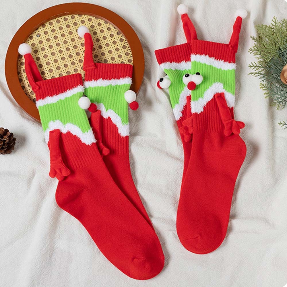 Funny Santa Claus Doll Women's Mid Tube Socks Magnetic Holding Hands Socks Christmas Gifts - MyFaceSocksAu
