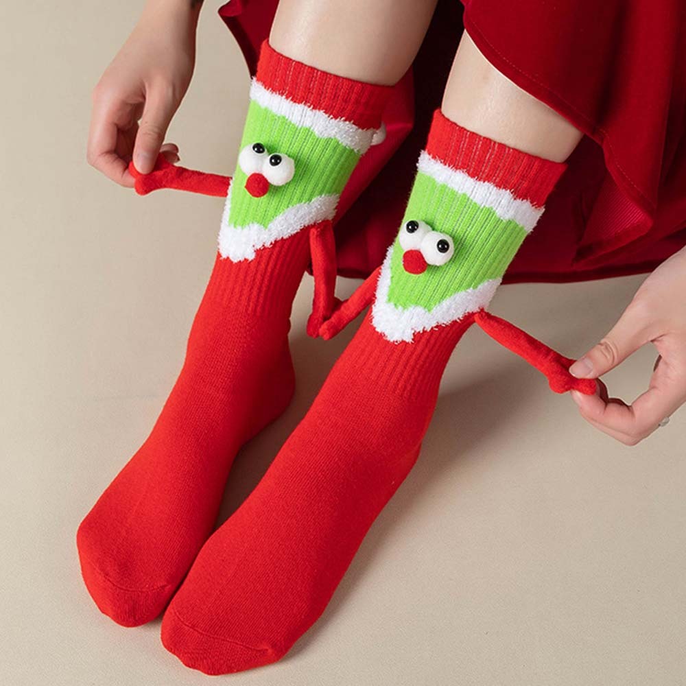 Funny Santa Claus Doll Women's Mid Tube Socks Magnetic Holding Hands Socks Christmas Gifts - MyFaceSocksAu