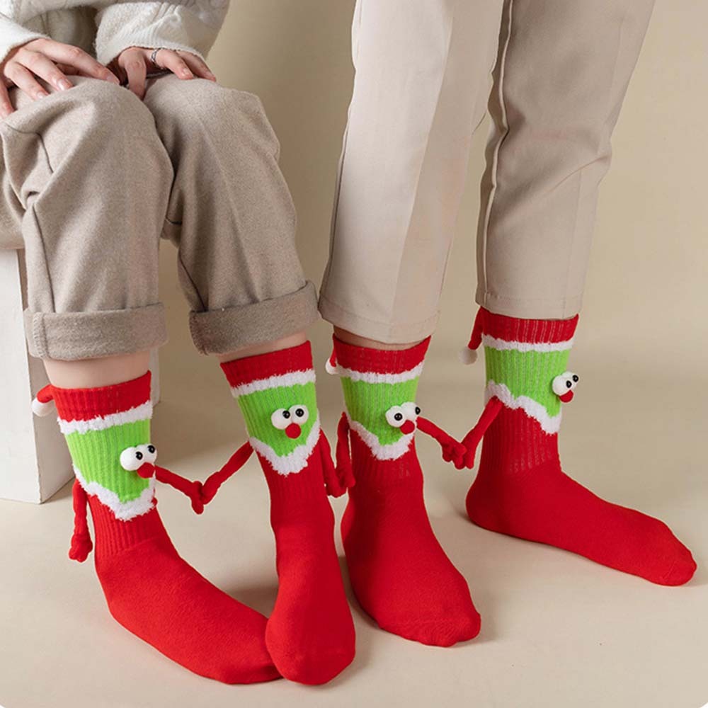 Funny Santa Claus Doll Women's Mid Tube Socks Magnetic Holding Hands Socks Christmas Gifts - MyFaceSocksAu