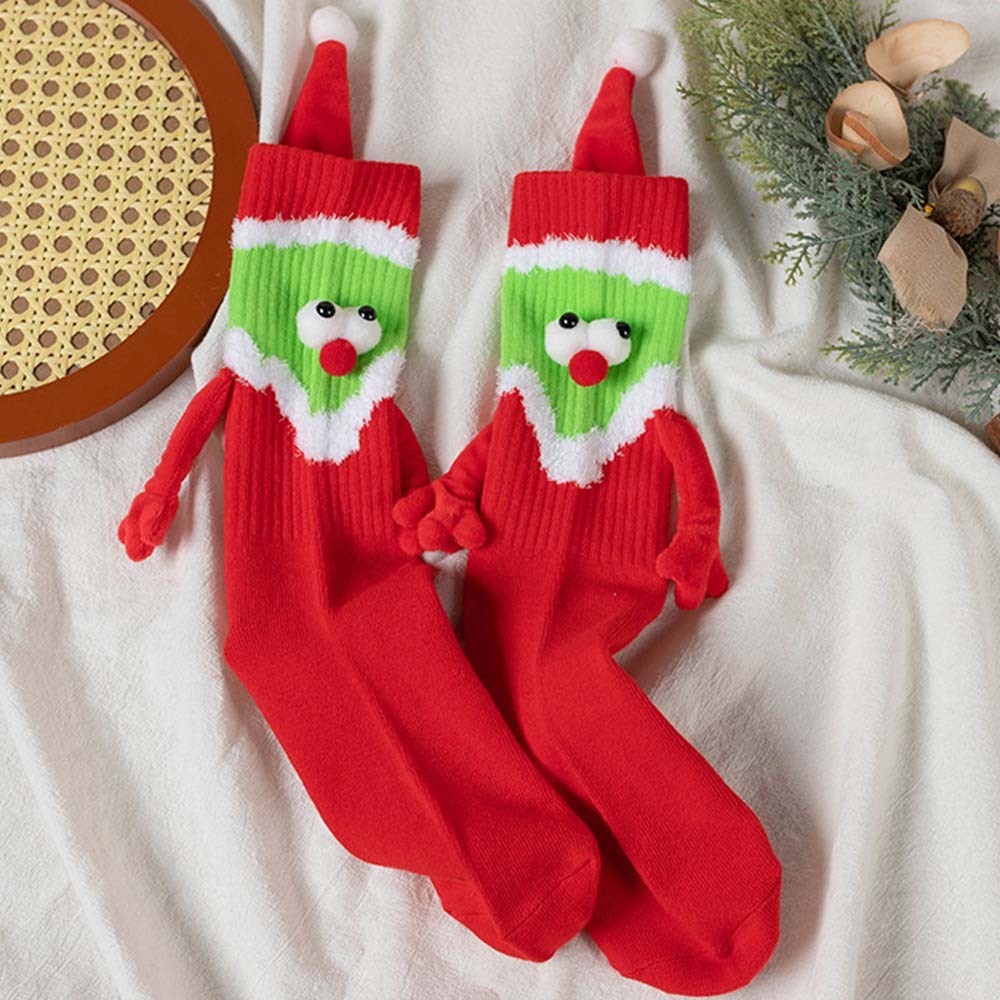 Funny Santa Claus Doll Women's Mid Tube Socks Magnetic Holding Hands Socks Christmas Gifts - MyFaceSocksAu