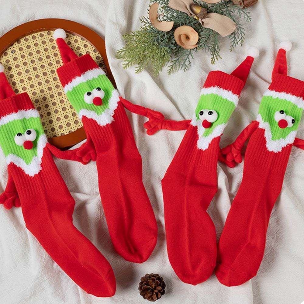 Funny Santa Claus Doll Women's Mid Tube Socks Magnetic Holding Hands Socks Christmas Gifts - MyFaceSocksAu