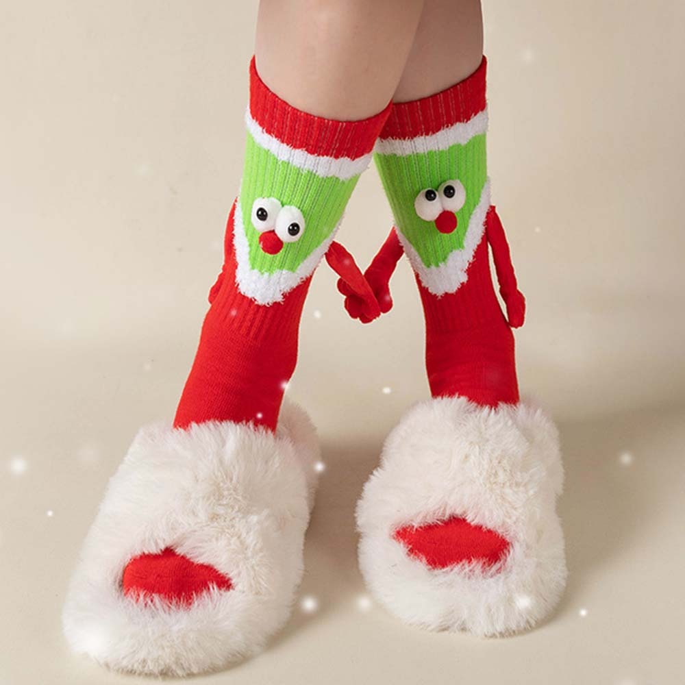 Funny Santa Claus Doll Women's Mid Tube Socks Magnetic Holding Hands Socks Christmas Gifts - MyFaceSocksAu