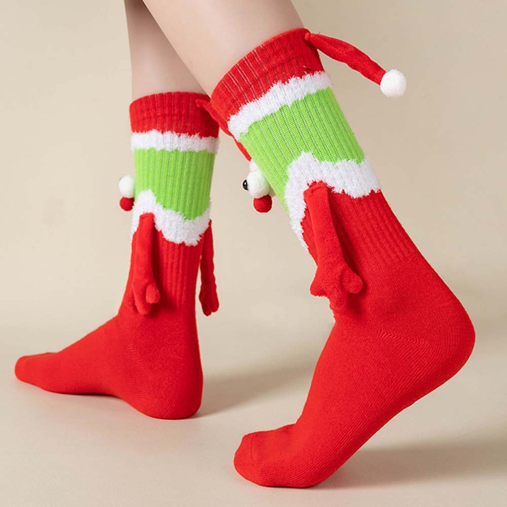 Funny Santa Claus Doll Women's Mid Tube Socks Magnetic Holding Hands Socks Christmas Gifts - MyFaceSocksAu