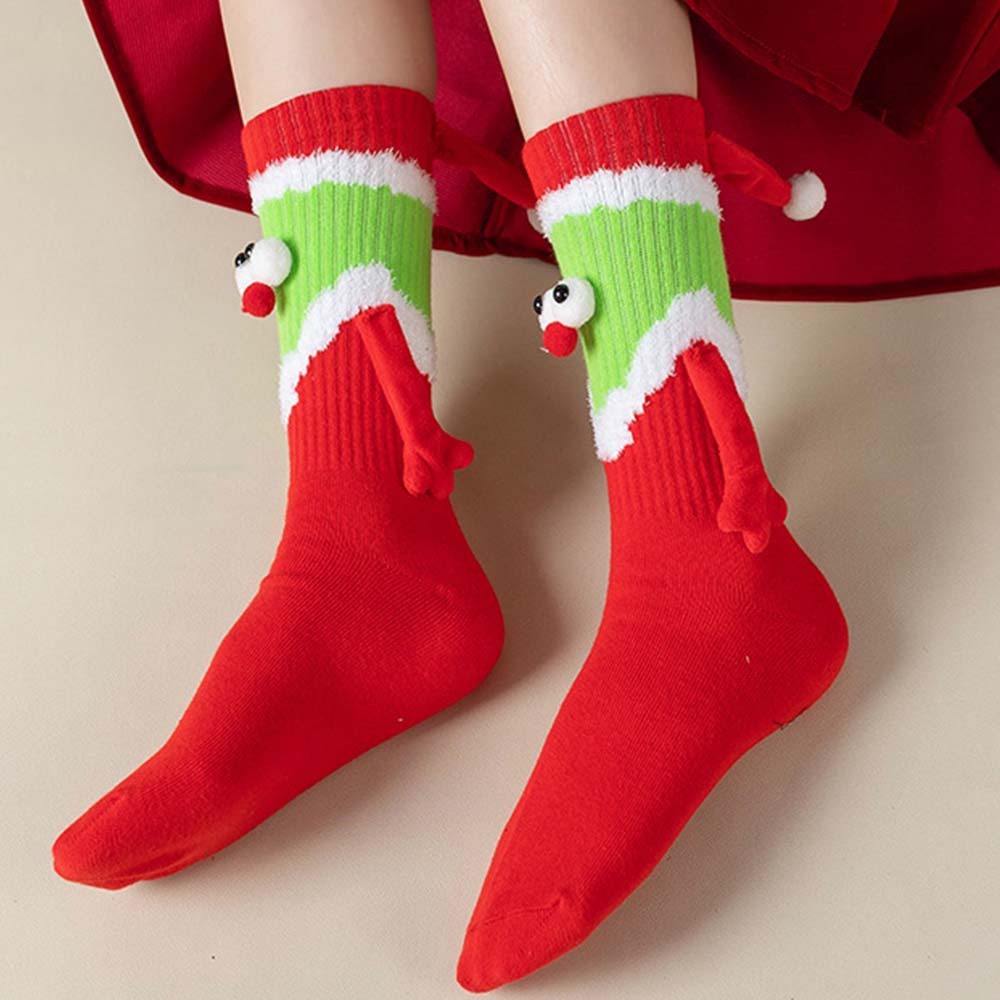 Funny Santa Claus Doll Women's Mid Tube Socks Magnetic Holding Hands Socks Christmas Gifts - MyFaceSocksAu