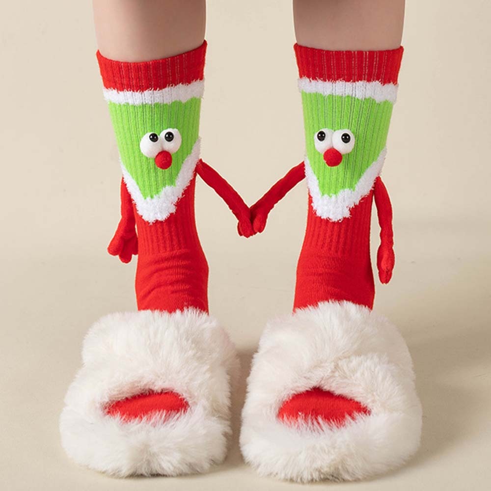 Funny Santa Claus Doll Women's Mid Tube Socks Magnetic Holding Hands Socks Christmas Gifts - MyFaceSocksAu