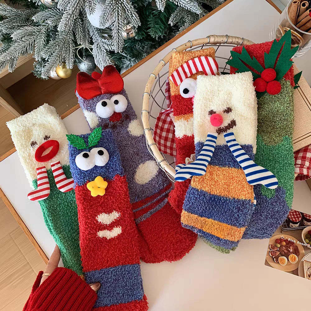 Christmas Socks Women's Plush Coral Fleece Winter Home Floor Socks Christmas Gifts - MyFaceSocksAu