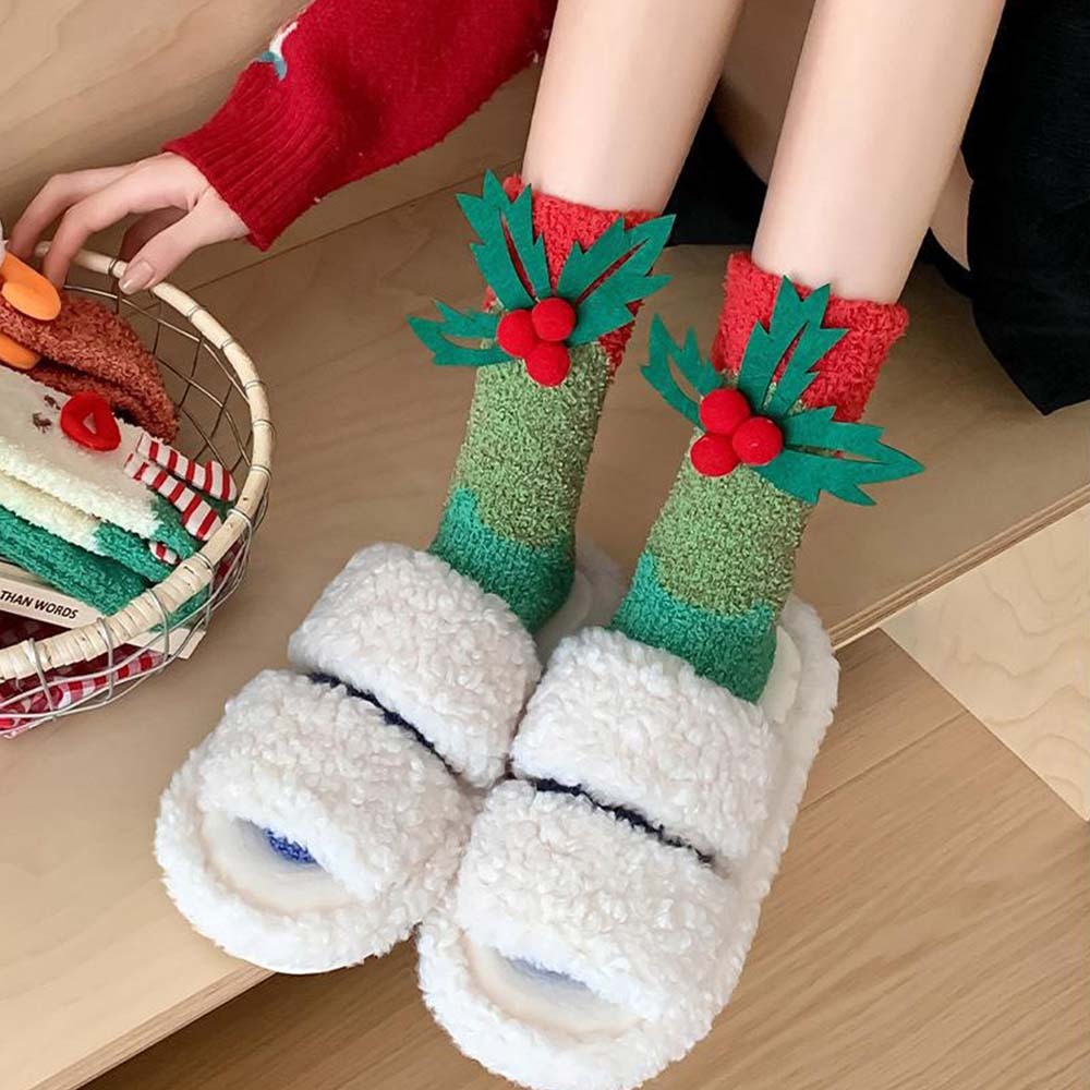 Christmas Socks Women's Plush Coral Fleece Winter Home Floor Socks Christmas Gifts - MyFaceSocksAu