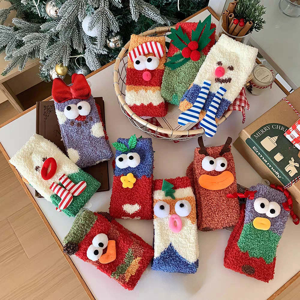 Christmas Socks Women's Plush Coral Fleece Winter Home Floor Socks Christmas Gifts - MyFaceSocksAu