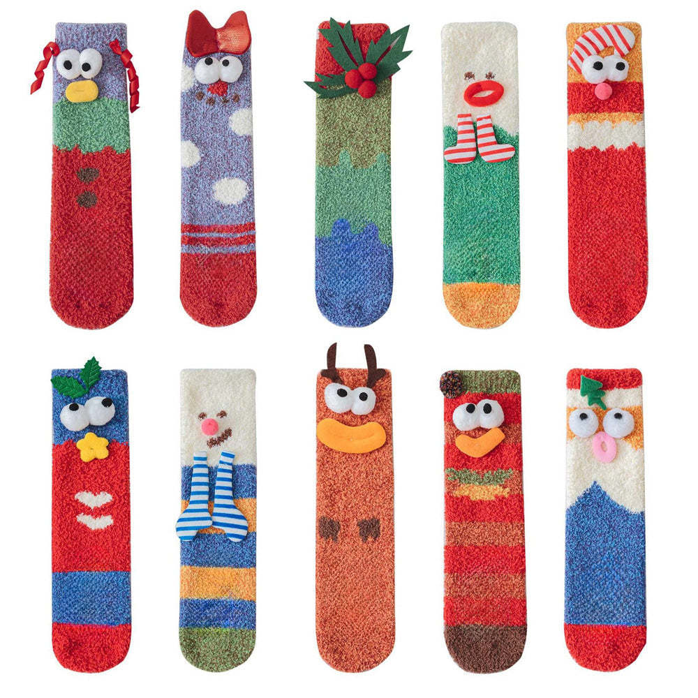 Christmas Socks Women's Plush Coral Fleece Winter Home Floor Socks Christmas Gifts - MyFaceSocksAu