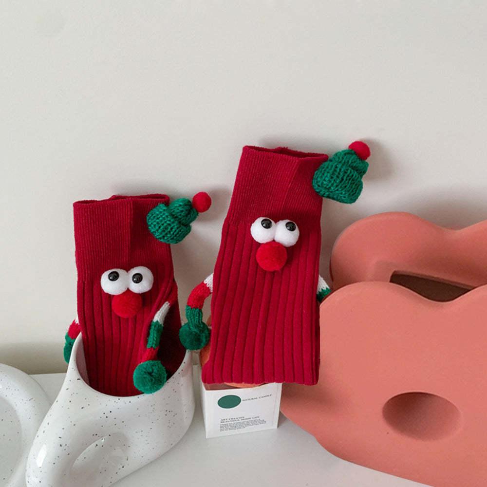 Funny Santa Claus Doll Magnetic Holding Hands Socks Women's Mid Tube Socks Christmas Gifts - MyFaceSocksAu
