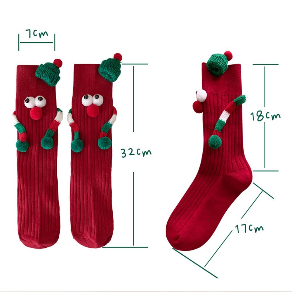 Funny Santa Claus Doll Magnetic Holding Hands Socks Women's Mid Tube Socks Christmas Gifts - MyFaceSocksAu