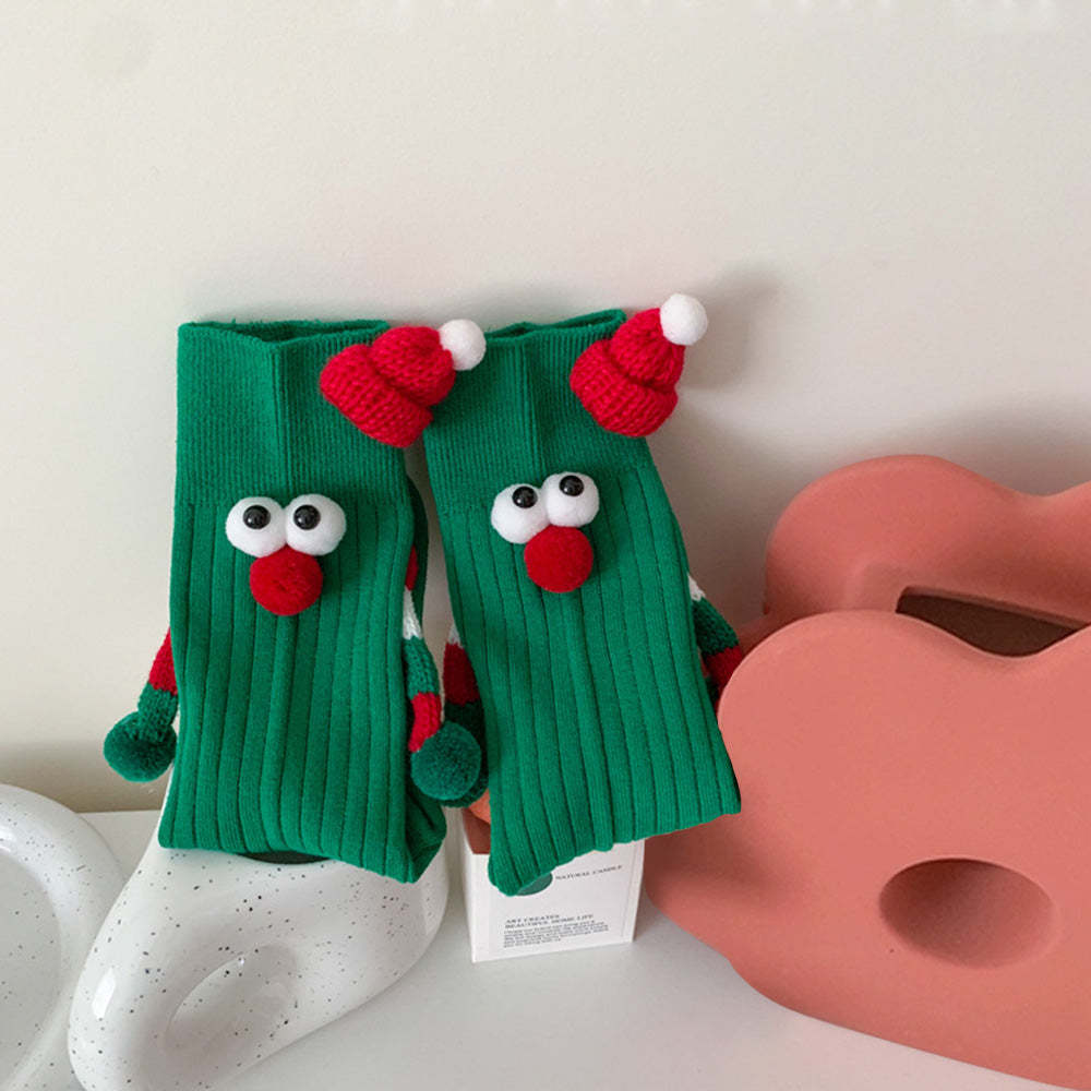 Funny Santa Claus Doll Magnetic Holding Hands Socks Women's Mid Tube Socks Christmas Gifts - MyFaceSocksAu