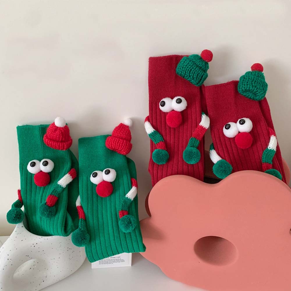 Funny Santa Claus Doll Magnetic Holding Hands Socks Women's Mid Tube Socks Christmas Gifts - MyFaceSocksAu