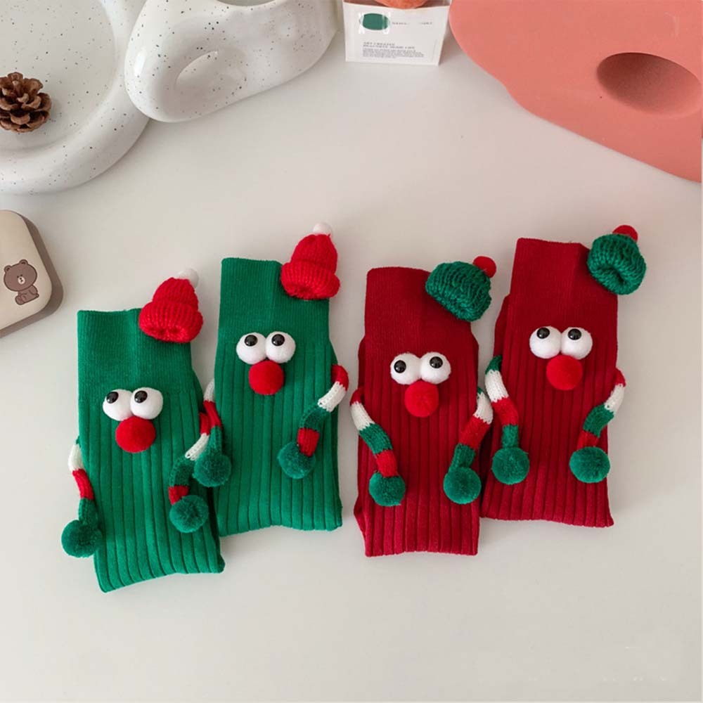 Funny Santa Claus Doll Magnetic Holding Hands Socks Women's Mid Tube Socks Christmas Gifts - MyFaceSocksAu