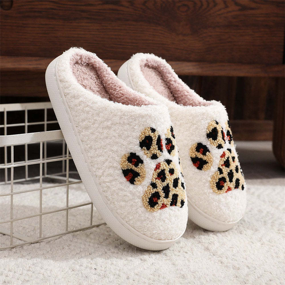 Christmas Slippers Leopard Paw Print Shoes Home Cotton Slippers - MyFaceSocksAu