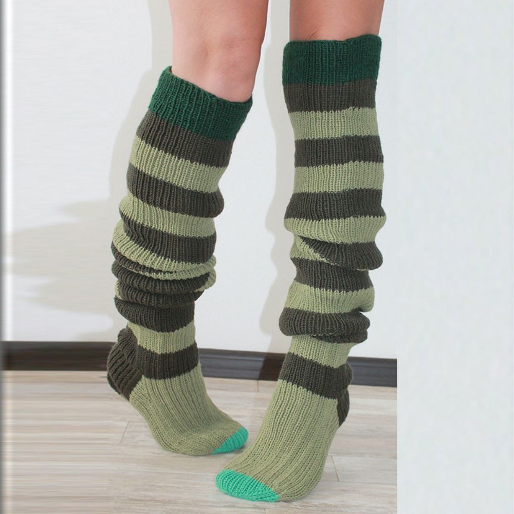 Women Winter Leg Warmers Striped Over The Knee Knitted Pile Socks - MyFaceSocksAu