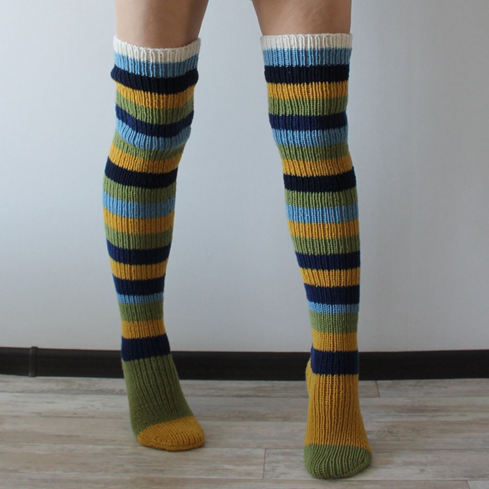 Women Winter Leg Warmers Striped Over The Knee Knitted Pile Socks - MyFaceSocksAu