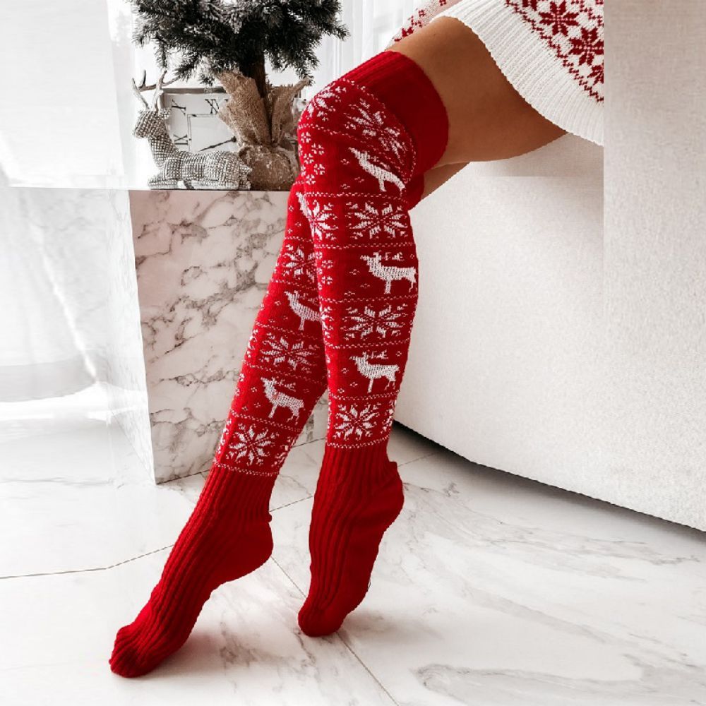 Christmas Snowflake Elk Long Tube Knitted Over The Knee Pile Women Socks - MyFaceSocksAu