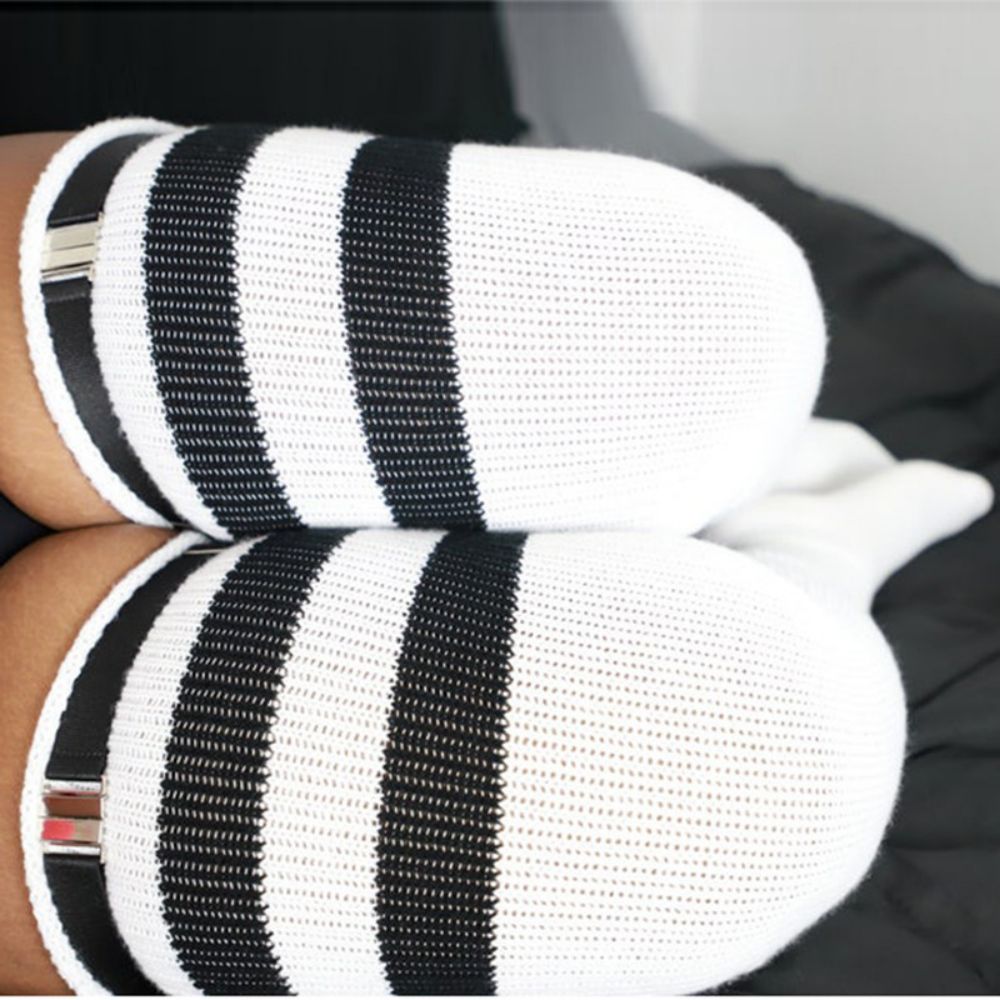 Women Winter Leg Warmers Large Size Three Bars Striped Fashion Long Tube Over Knee Pile Socks - MyFaceSocksAu