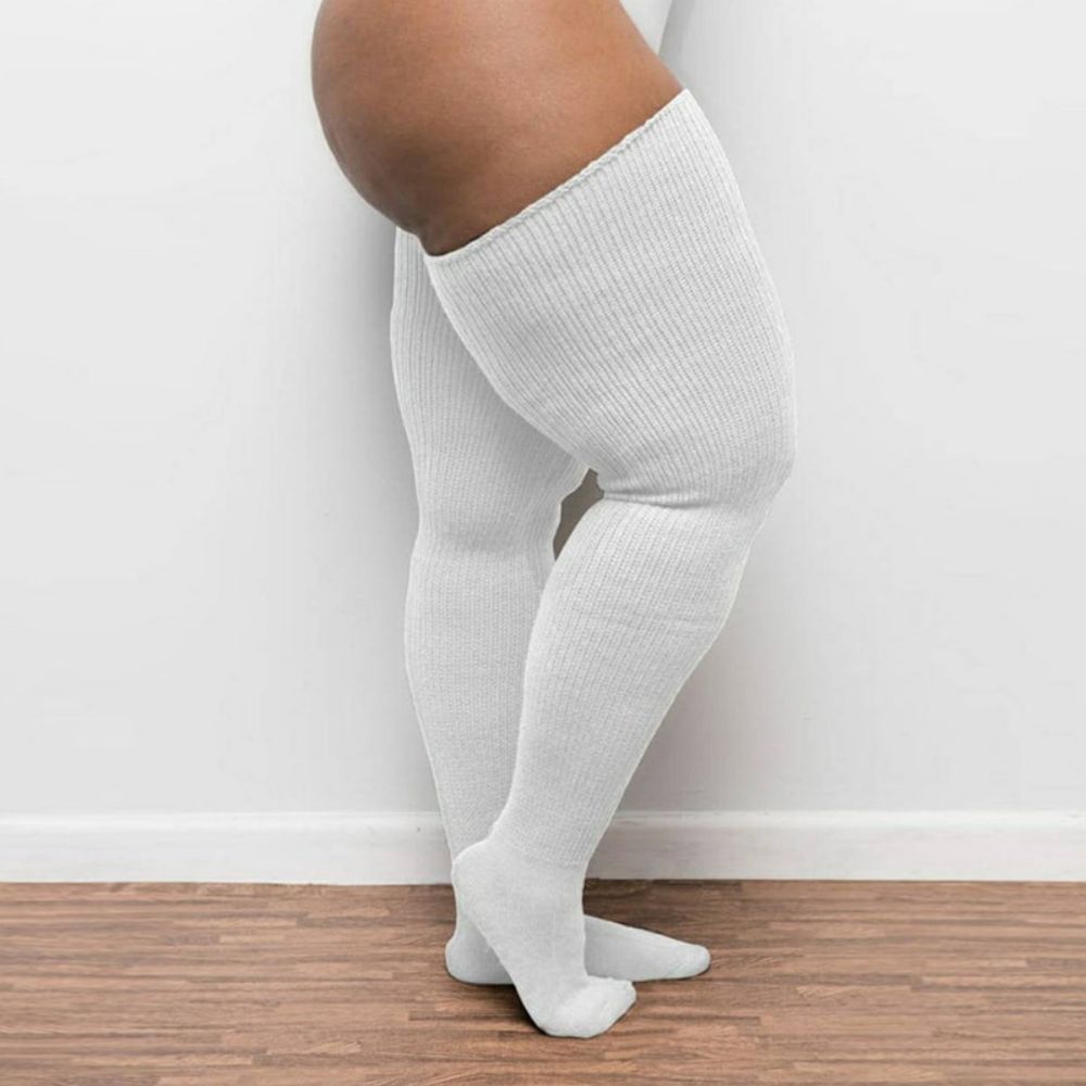 Women Winter Leg Warmers Large Size Three Bars Striped Fashion Long Tube Over Knee Pile Socks - MyFaceSocksAu