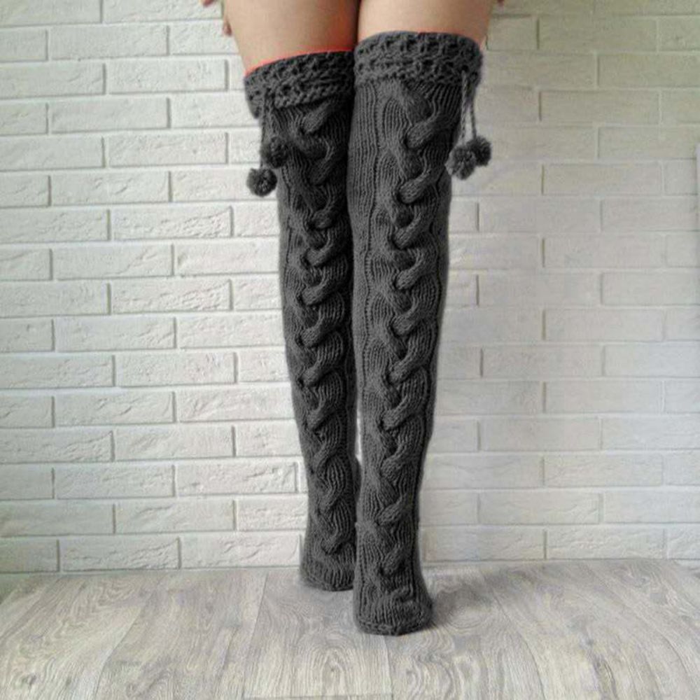Knitted Garter Hair Ball Over The Knee Long Stockings Pile Pile Wool Socks Women - MyFaceSocksAu