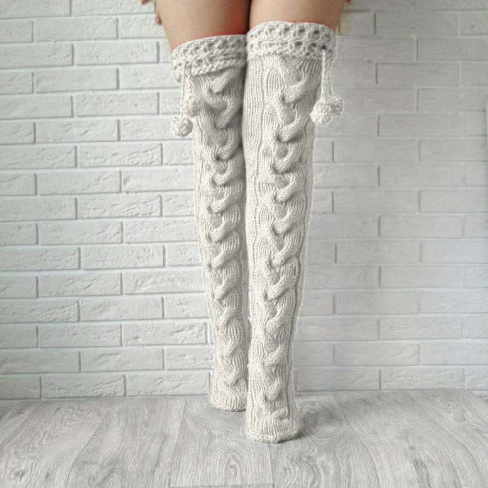 Knitted Garter Hair Ball Over The Knee Long Stockings Pile Pile Wool Socks Women - MyFaceSocksAu