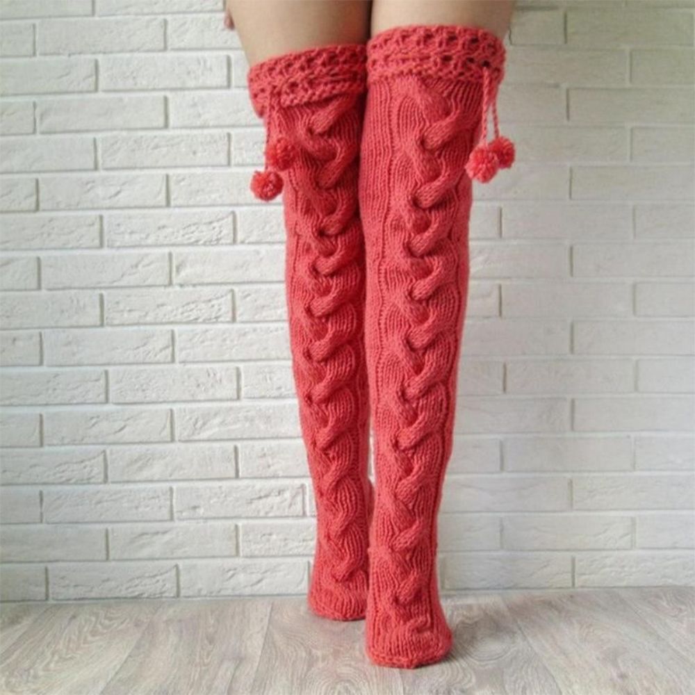 Knitted Garter Hair Ball Over The Knee Long Stockings Pile Pile Wool Socks Women - MyFaceSocksAu