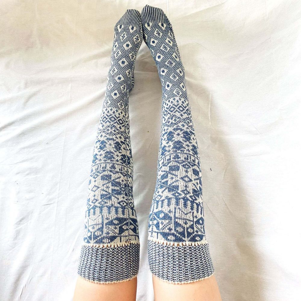 Women Winter Leg Warmers Geometric Pattern Over The Knee Socks - MyFaceSocksAu