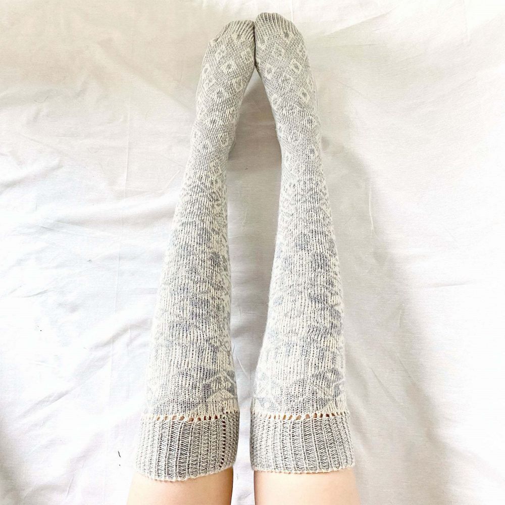 Women Winter Leg Warmers Geometric Pattern Over The Knee Socks - MyFaceSocksAu