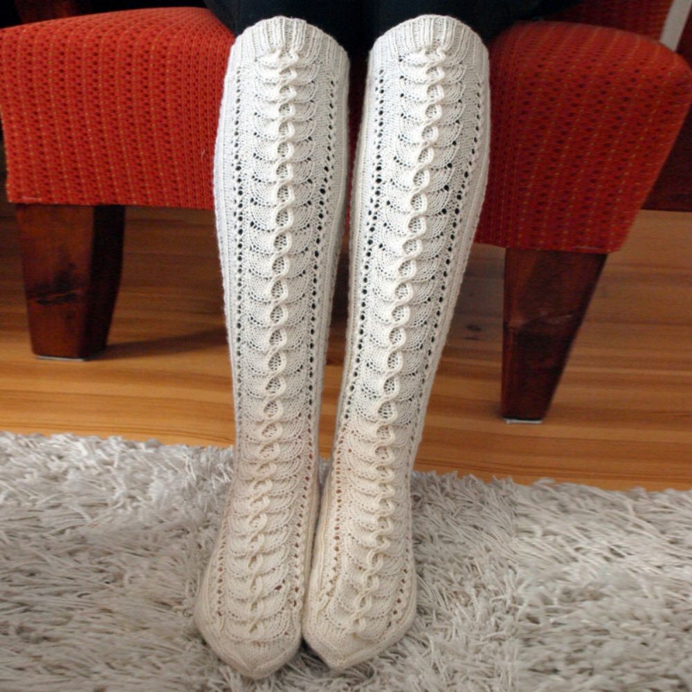 Womens Solid Color Hollow Mesh Mid Tube Knitted Pile Socks - MyFaceSocksAu