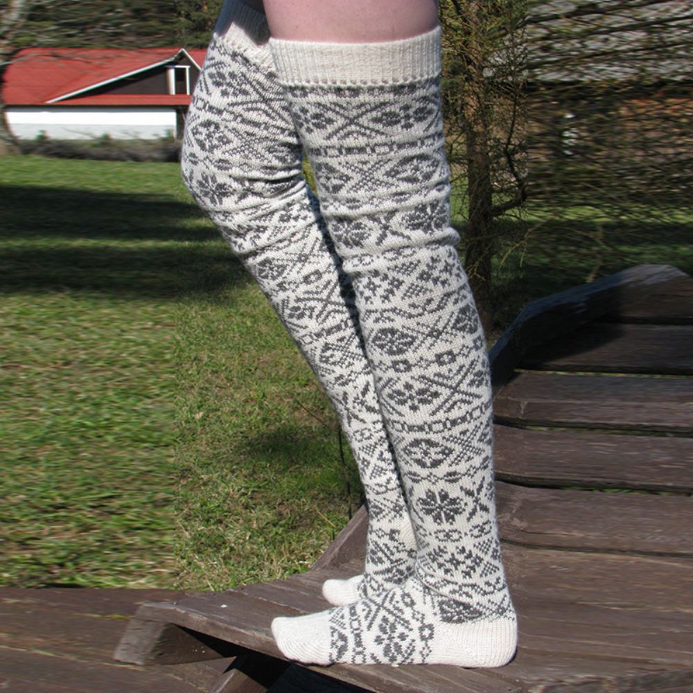 Women Winter Leg Warmers Knitted Christmas Snowflake Long Tube Over The Knee Socks - MyFaceSocksAu