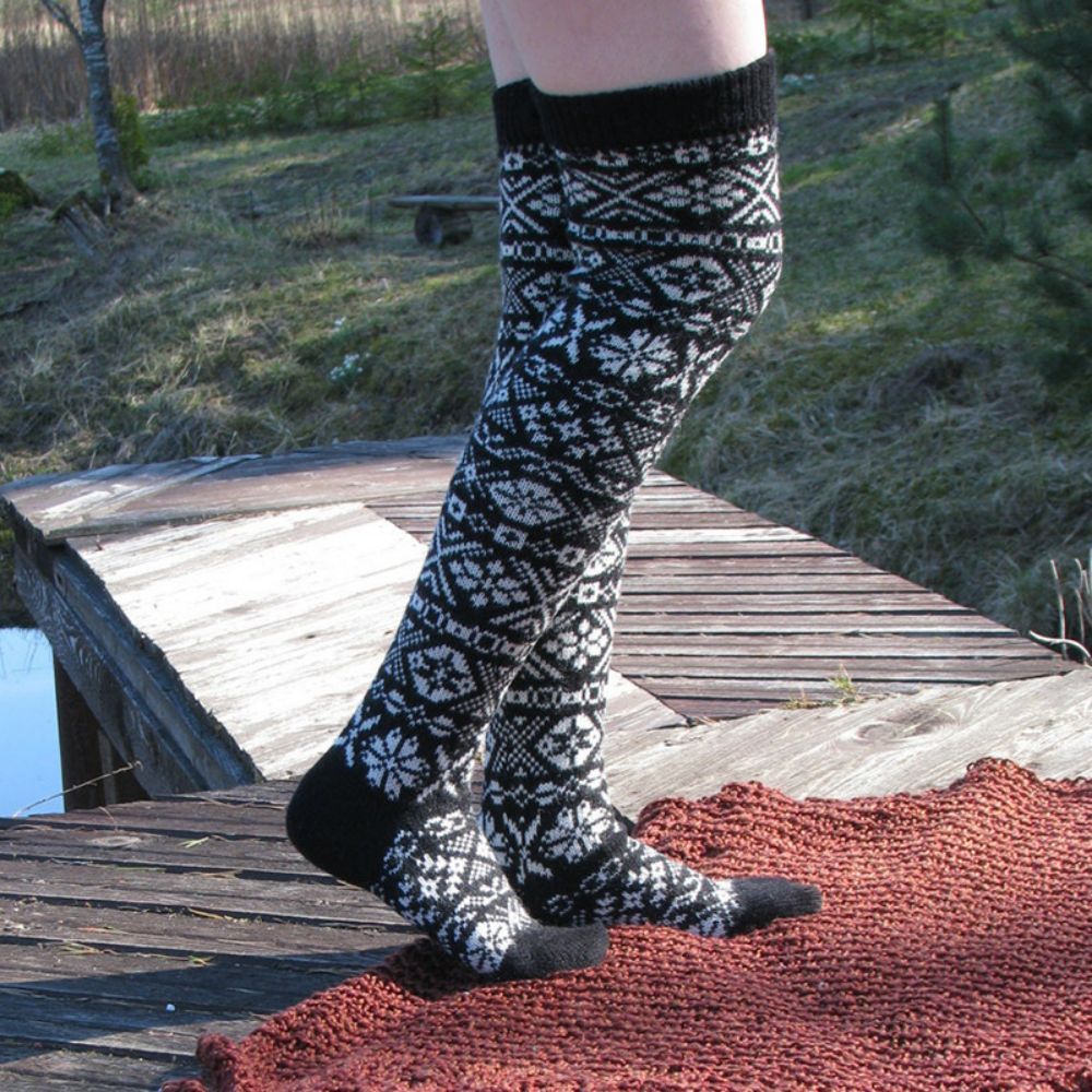 Women Winter Leg Warmers Knitted Christmas Snowflake Long Tube Over The Knee Socks - MyFaceSocksAu
