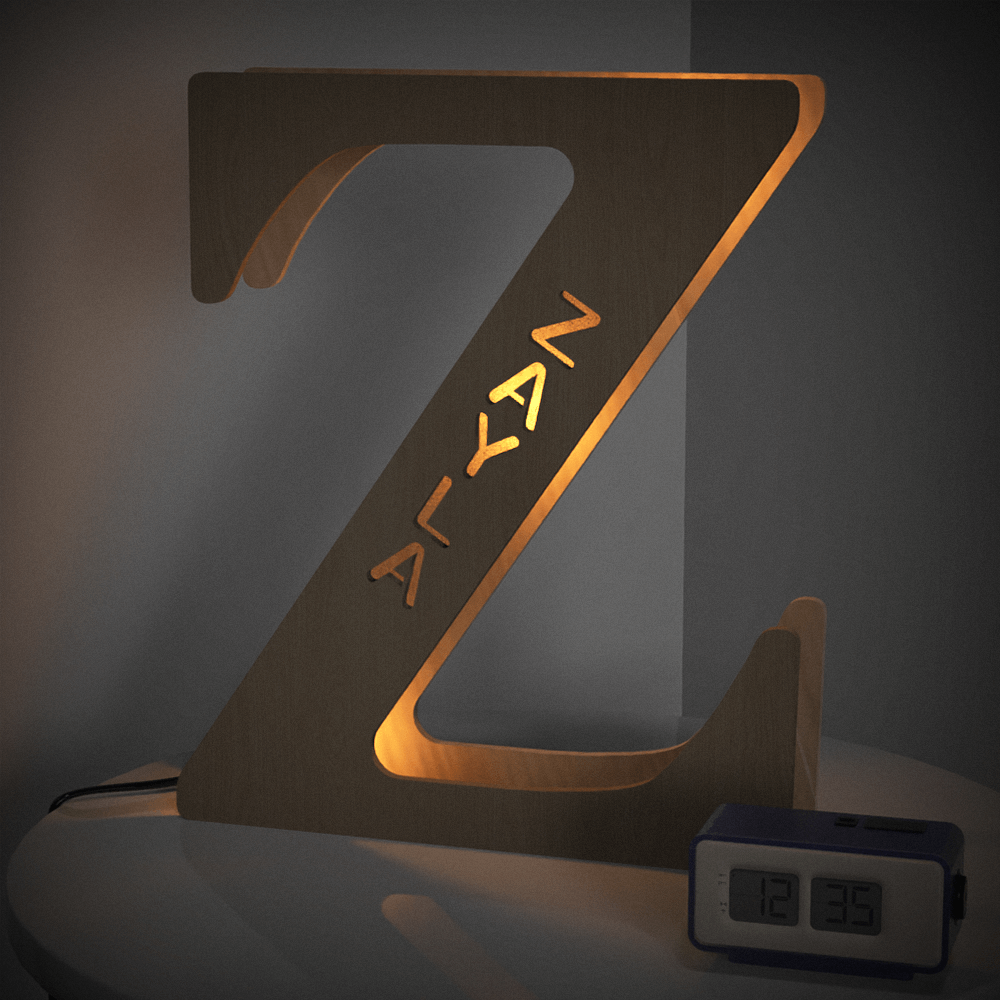 Custom Woodcut Alphabet Wall Light Night Light