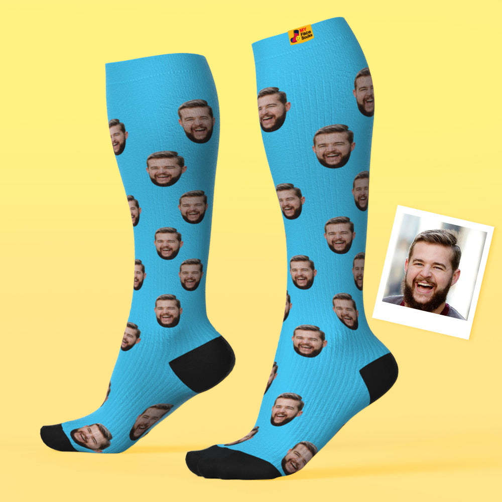 Father's Day Upgrade Custom Breathable Knee-high Compression Socks Online Preview Add Picture And Name Colorful - MyFaceSocksAU