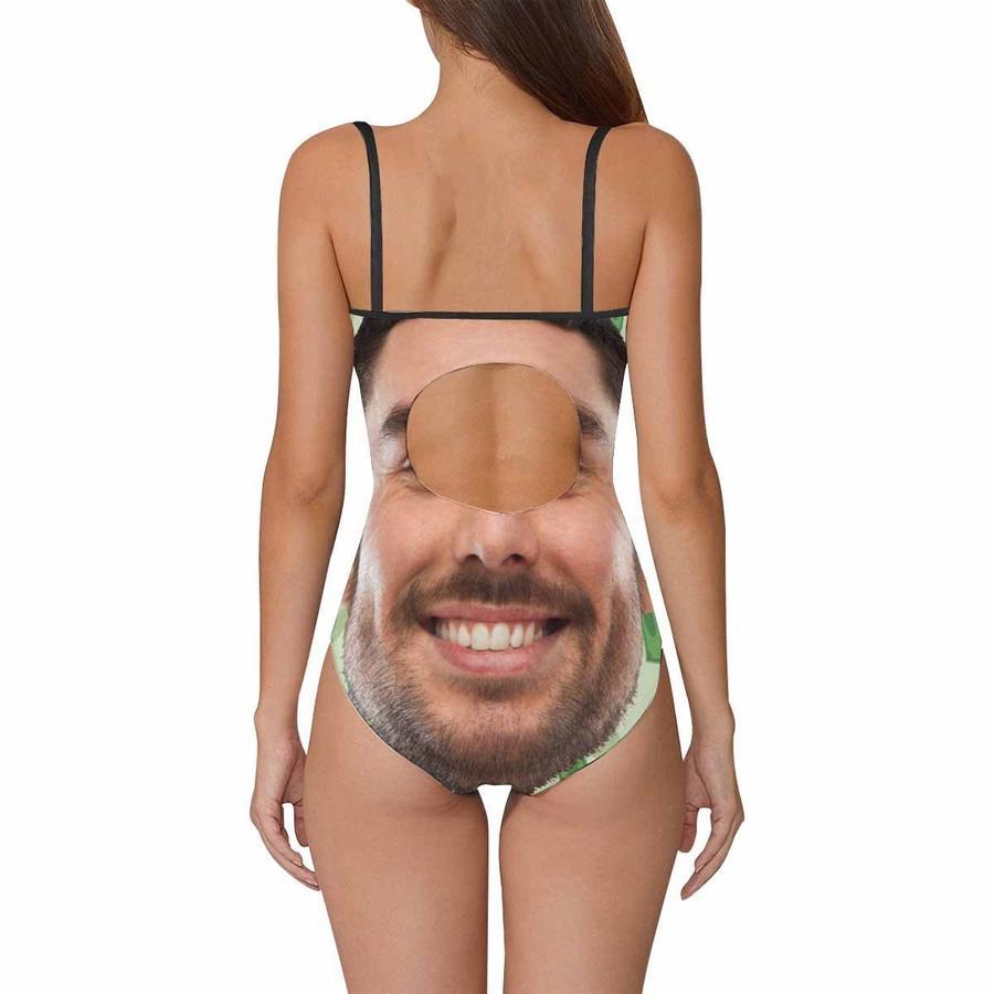 Custom Funny Face Green Background Women's Slip One Piece Swimsuit - MyFaceSocksAu